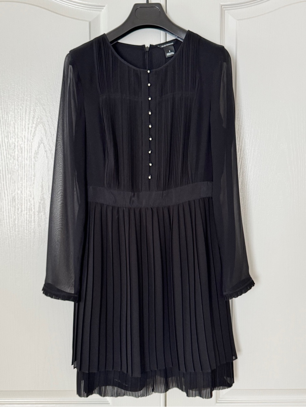 Club Monaco Black Pleated Dress with Pearl Buttons - Size 2